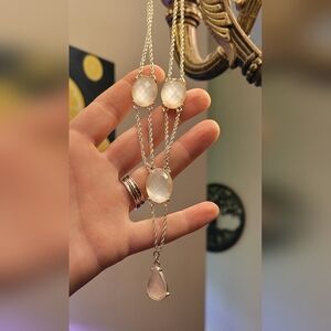 Vintage Avon Delicate Silver Necklace with Iridescent White Stones